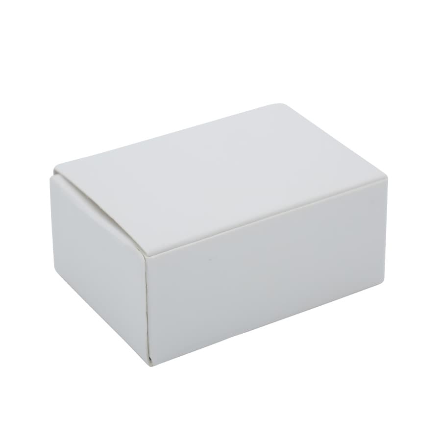 A plain white box with a smooth surface, designed for product packaging.