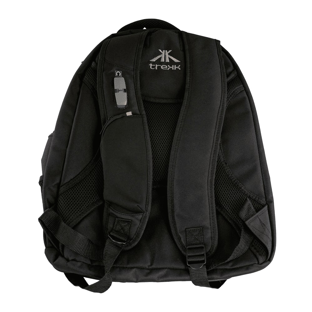 A black 35L computer backpack with multiple pockets and a sleek design, featuring a logo on the side.