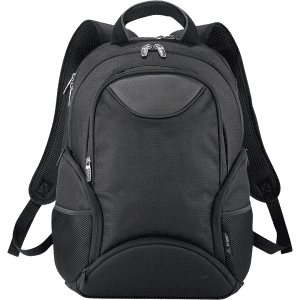 A black 35L computer backpack with zippered compartments and padded shoulder straps. It features a logo on the front.