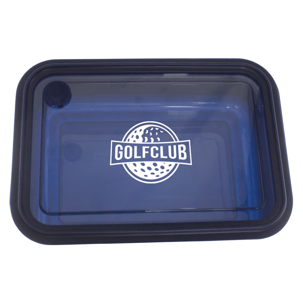 A black reusable container with a transparent lid, featuring a secure clasp mechanism. Ideal for food storage.