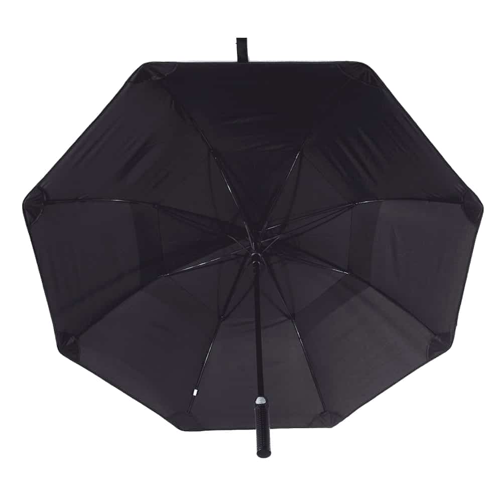A black 60” vented tipless golf umbrella, featuring a sturdy frame and a comfortable grip handle.