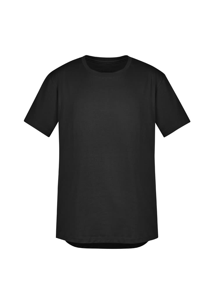 A black men's t-shirt featuring short sleeves and a classic crew neck design. The shirt includes a logo.