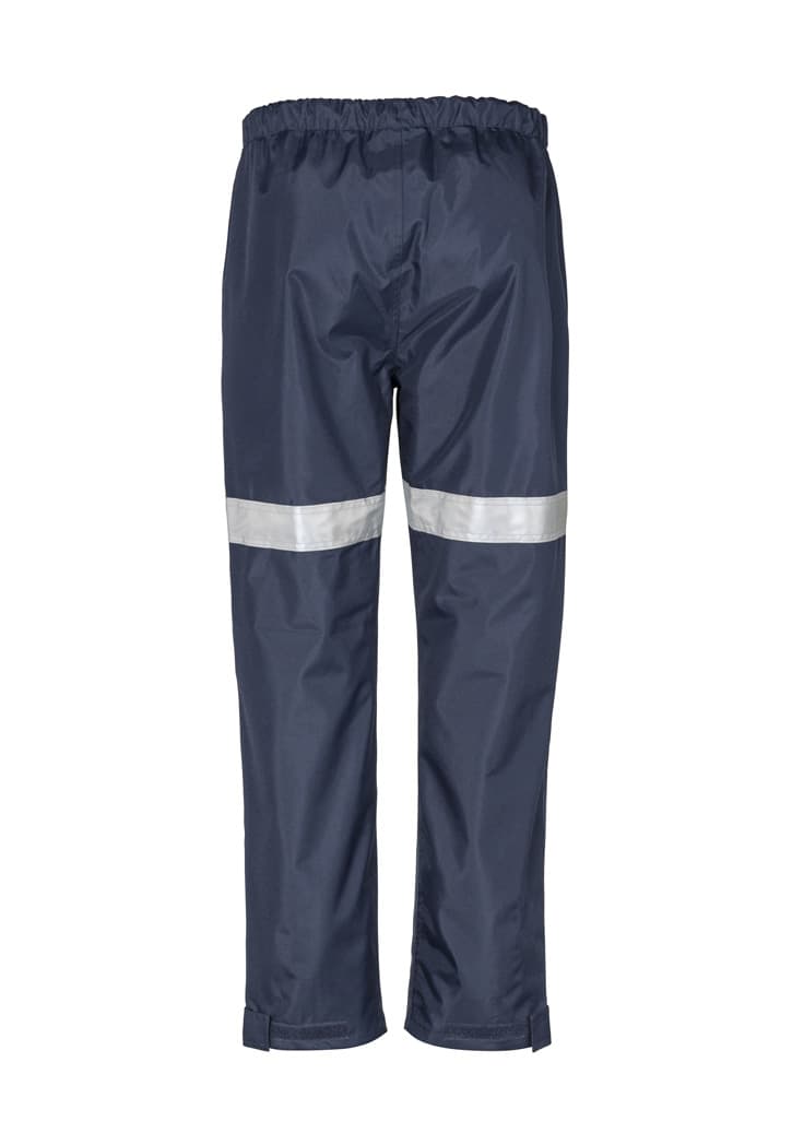 Hi-vis taped storm pants in navy, featuring reflective stripes and an elastic waistband. Includes branding.