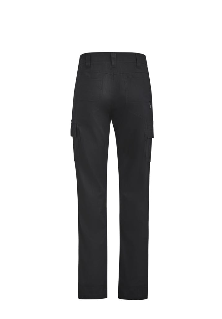 A pair of black men's lightweight drill cargo pants with multiple side pockets and a fitted design.