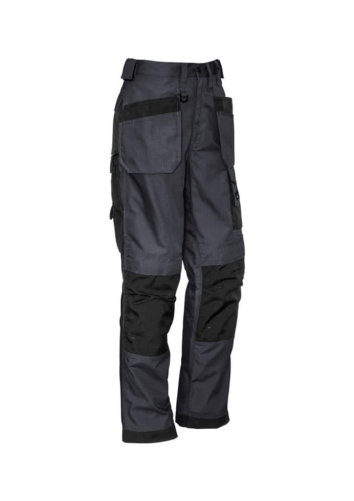 A pair of men's ultralite multi-pocket pants in black and grey, featuring multiple pockets and a logo.