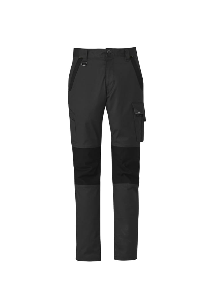 A pair of Men's Streetworx Tough Pants in black, featuring multiple pockets and knee reinforcement.