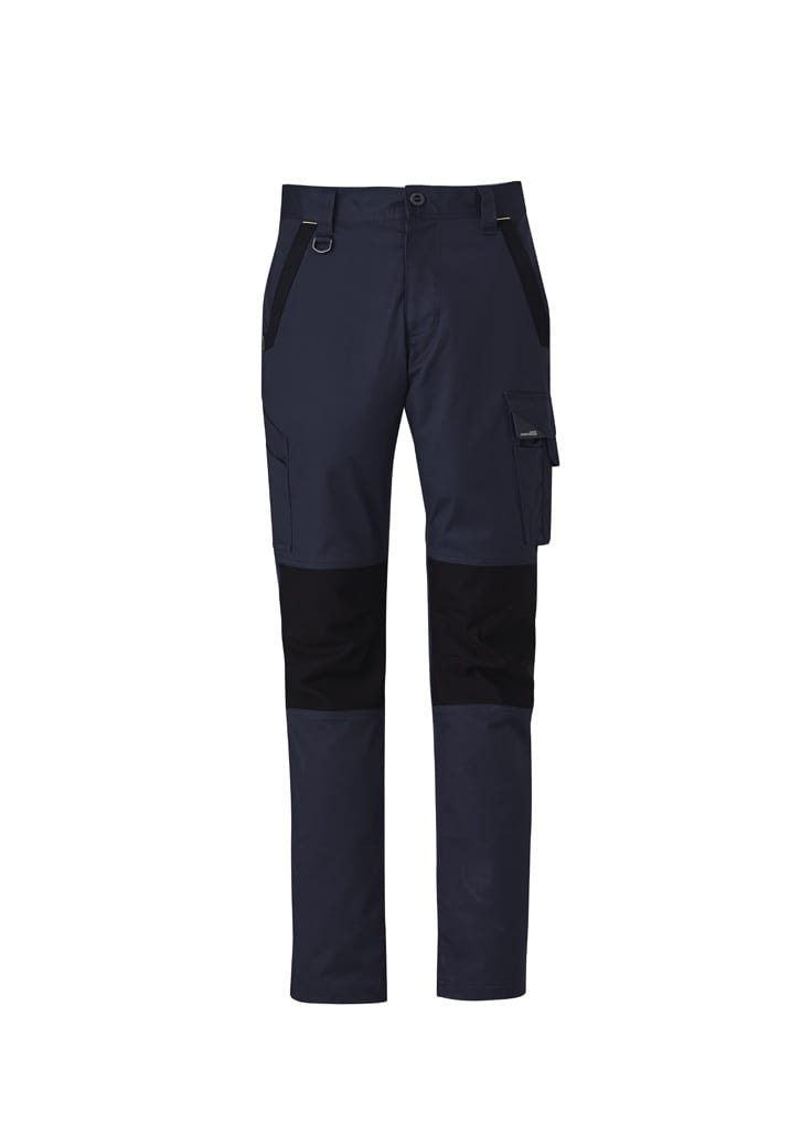 Mens Streetworx Tough Pant in navy blue and black, featuring multiple pockets and a logo.