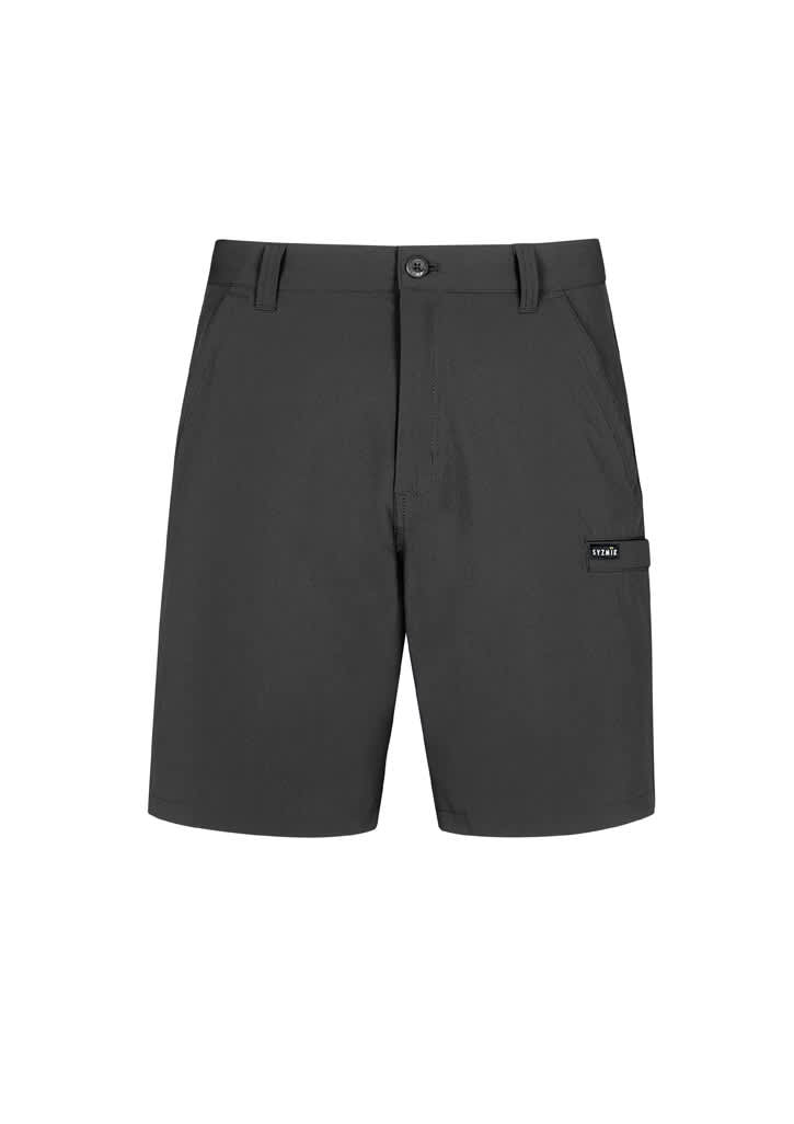 Men's lightweight outdoor shorts in black, featuring a logo and side pocket. Ideal for casual outdoor wear.