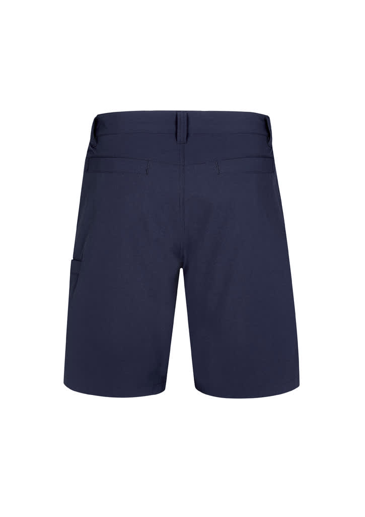 A pair of navy men's lightweight outdoor shorts featuring pockets and a smooth finish. Branding is present.
