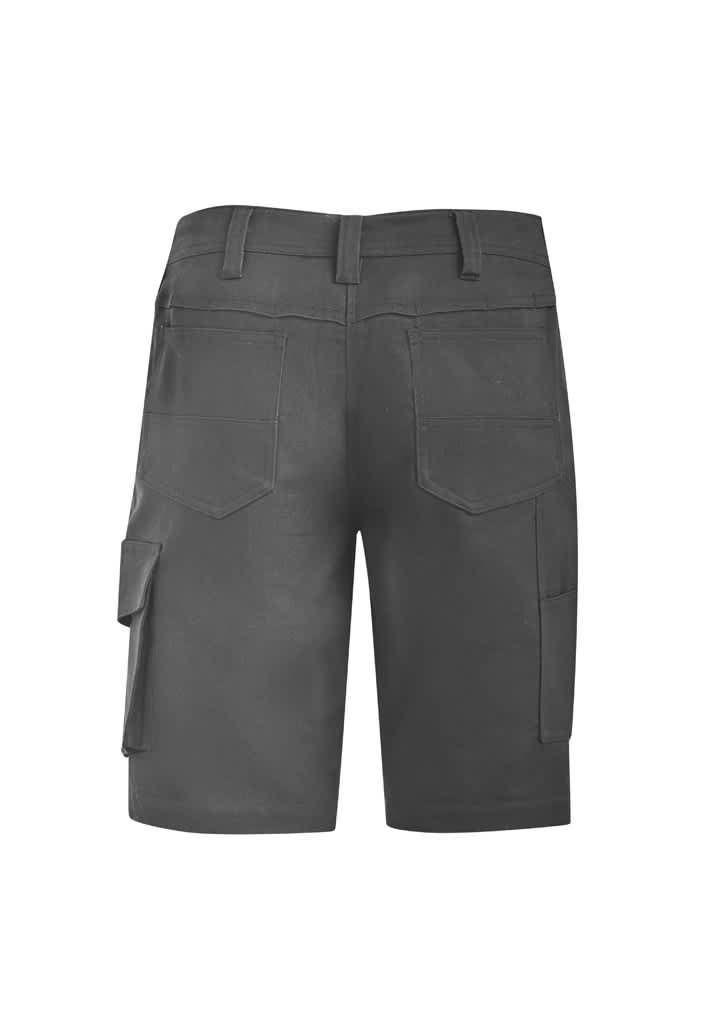 A pair of women's rugged shorts in grey, featuring multiple pockets and a vented design. Includes a brand logo.