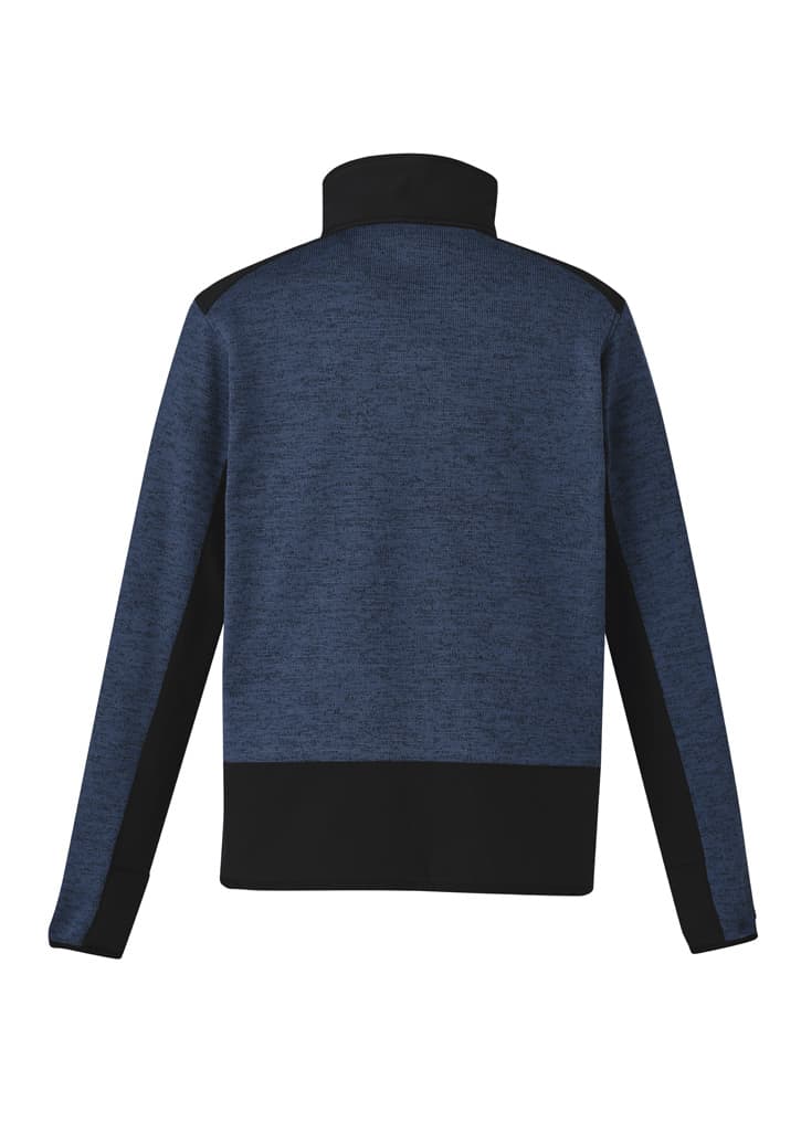 A navy and black unisex pullover with a 1/2 zip and a reinforced knit, designed for workwear.