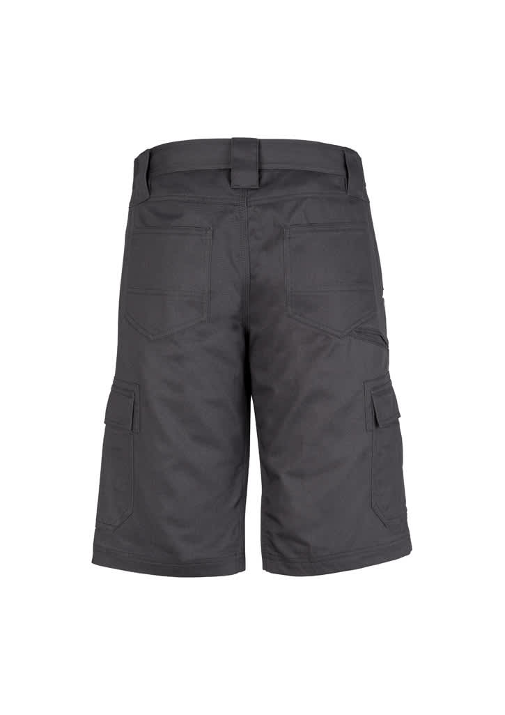 Men's midweight drill cargo shorts in dark grey, featuring multiple pockets and a waistband. Includes a logo.