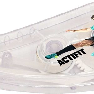 A translucent correction tape dispenser featuring a footballer graphic in a green jersey and black shorts.