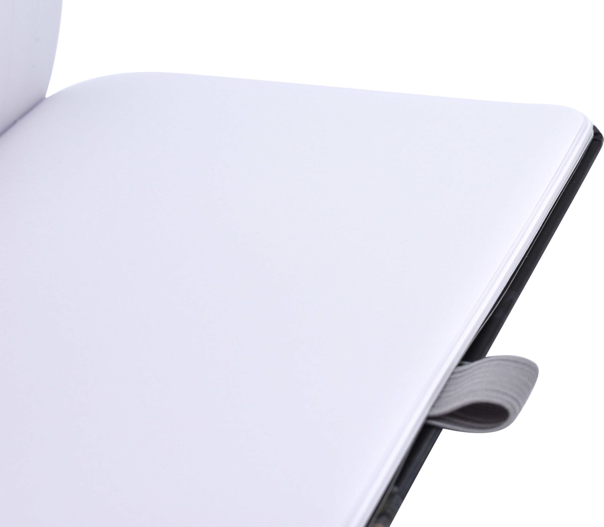 A full colour A5 notebook with a sleek design, featuring blank white pages and a ribbon bookmark.