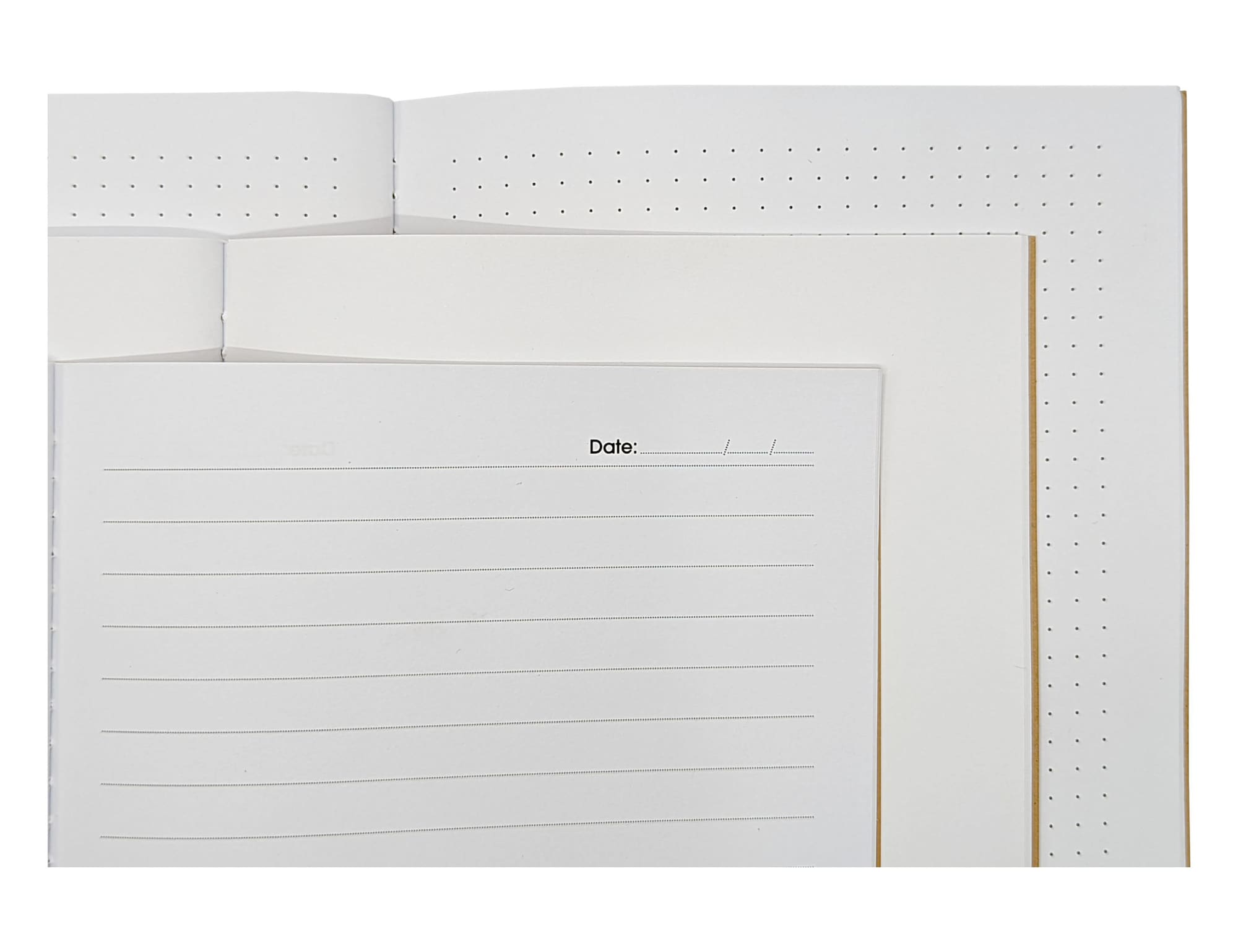A black A5 journal with dotted and lined pages, featuring a simple design and branding logo.