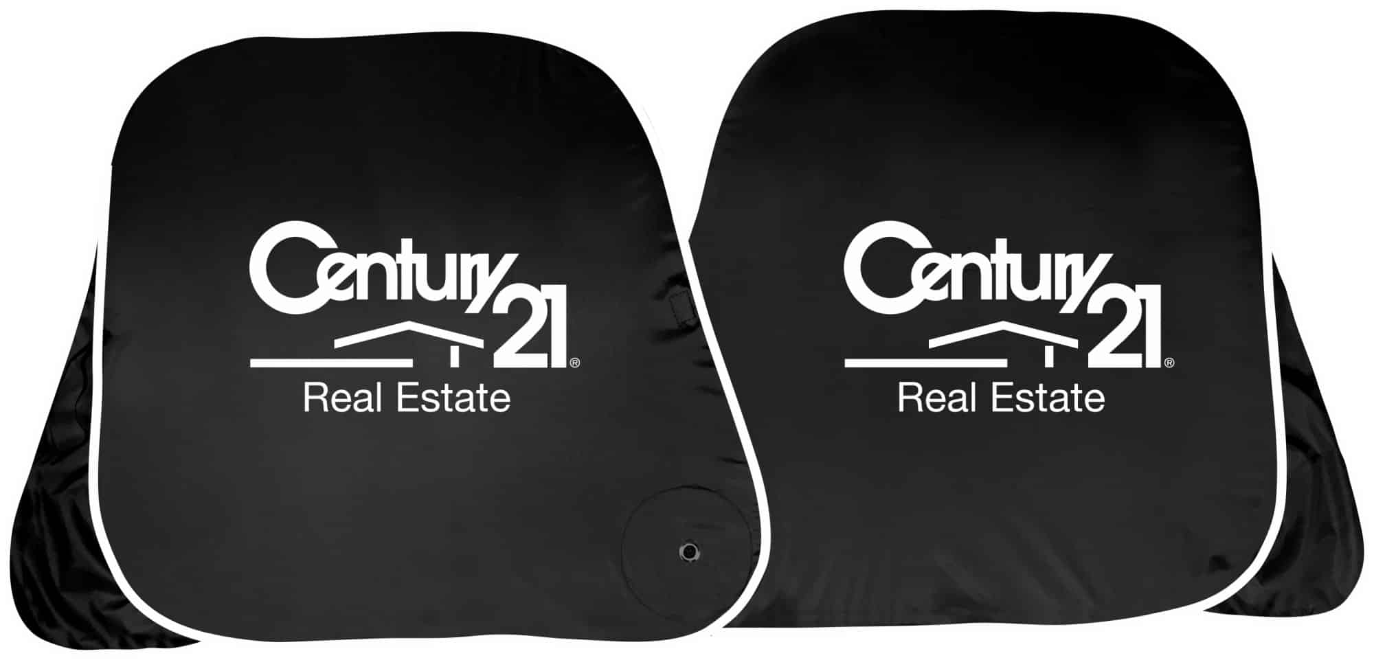 A black sunshade featuring a logo on both sides, suitable for leisure and outdoor use.