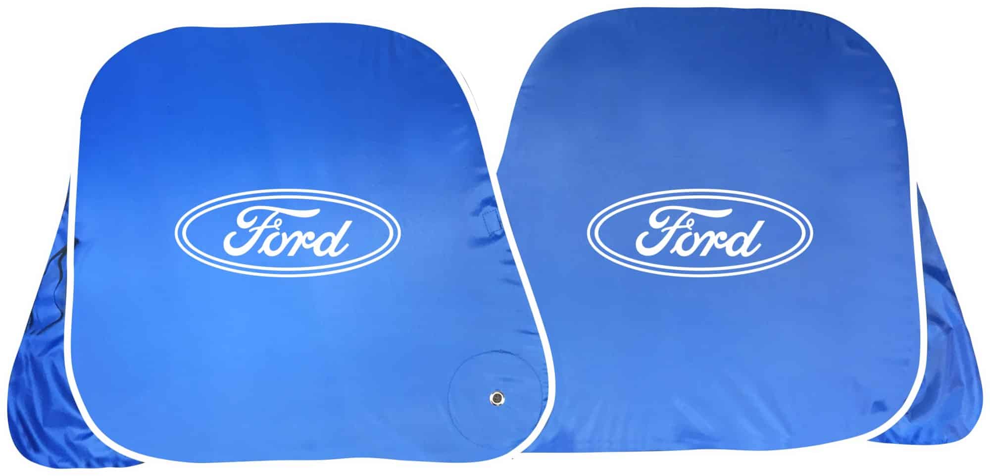 A blue Ezi-Fold Sunshade with a logo, featuring a foldable design suitable for leisure and outdoor use.