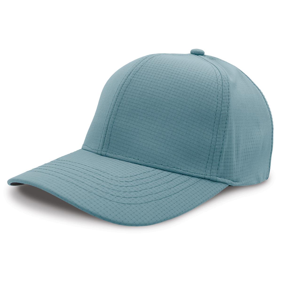 A light blue cap with a textured finish and a curved brim, featuring a logo on the side.