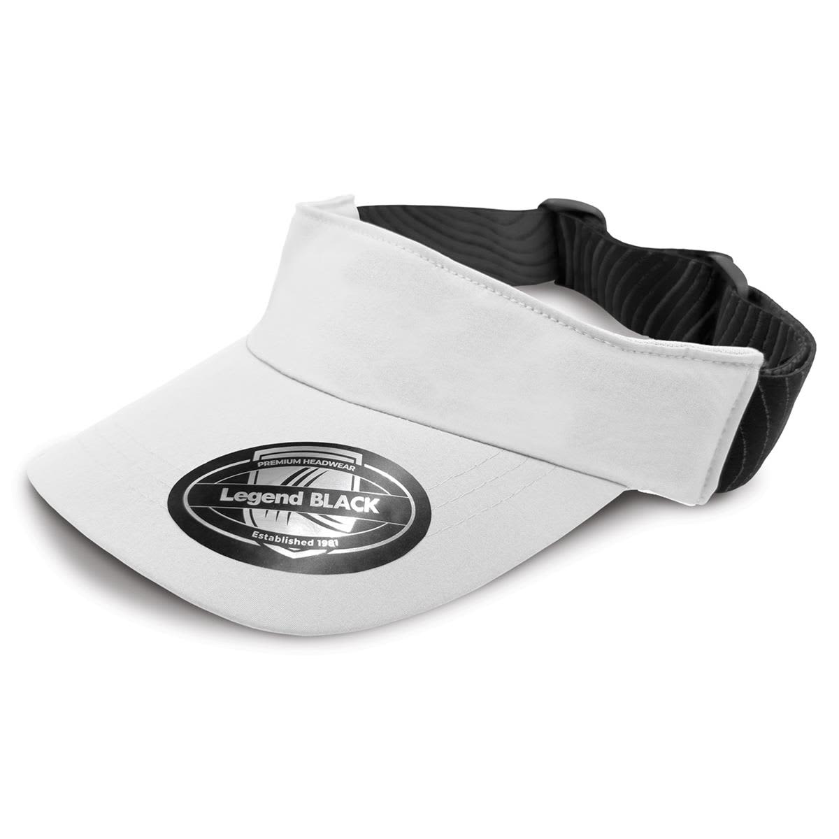 A grey visor with a black underside and an adjustable band, featuring a logo on the front.