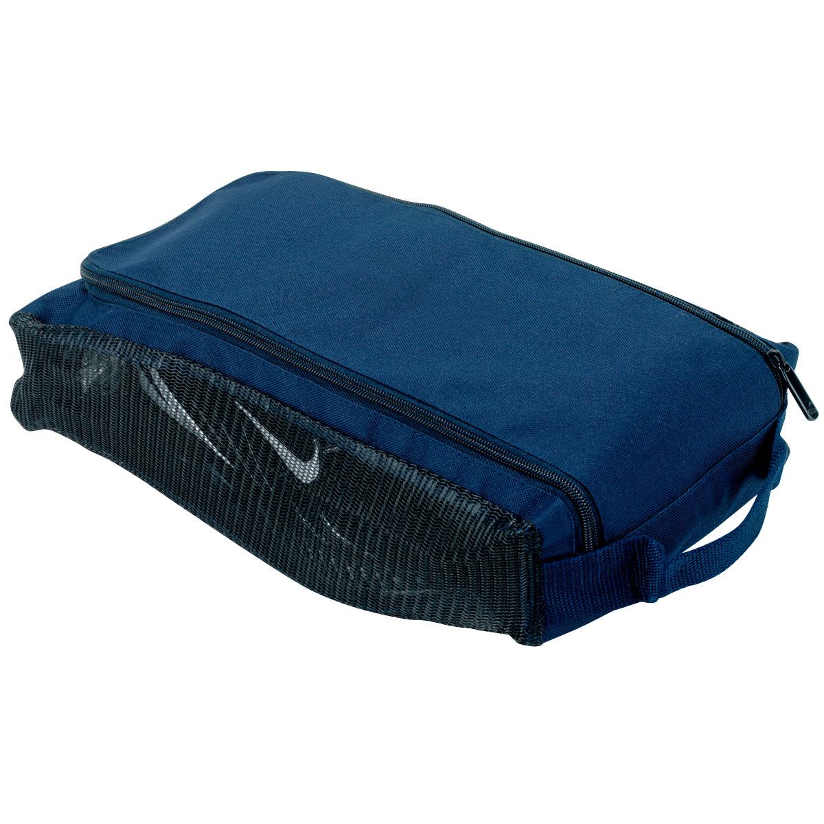 A navy blue carrier bag with a mesh side and a zip closure. It includes a handle for easy transport.