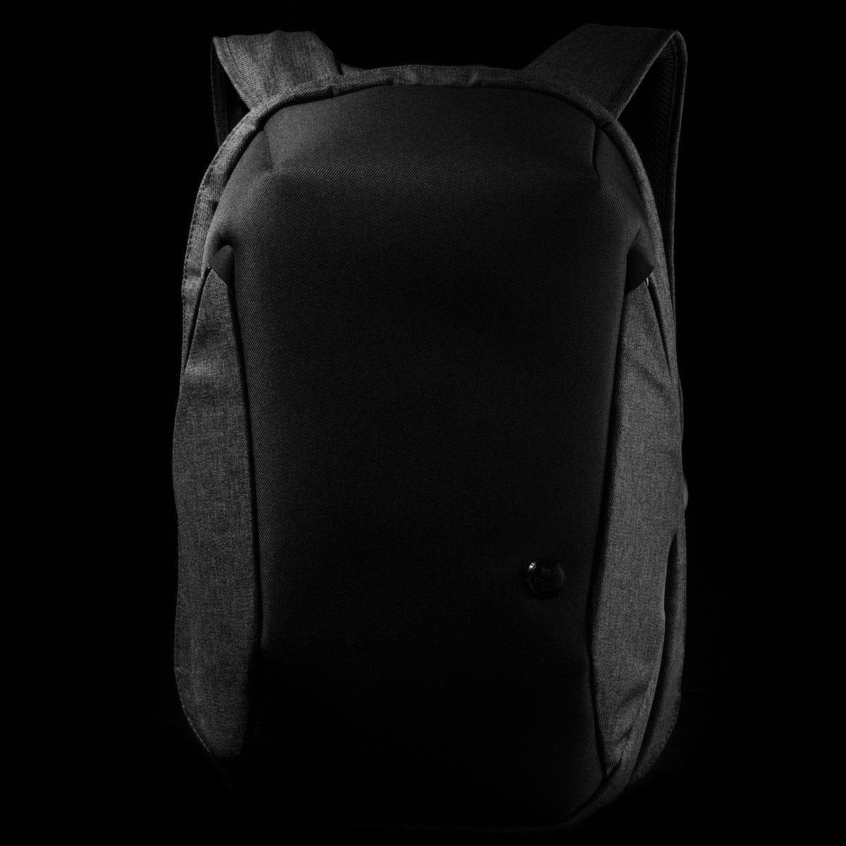A sleek, black Swissdigital Cosmo 3.0 Backpack with a minimalist design and a logo on the front.