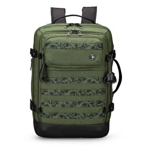 A green Swissdigital Berg XL Backpack with multiple pockets, straps, and a logo on the front.
