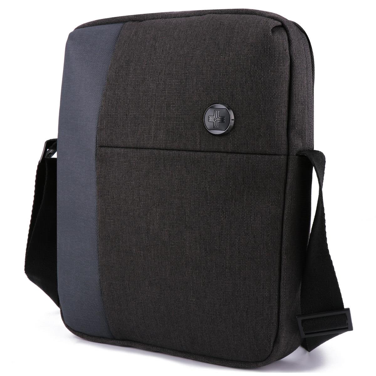 A laptop shoulder bag in dark grey fabric, featuring a sleek design and a logo on the front.