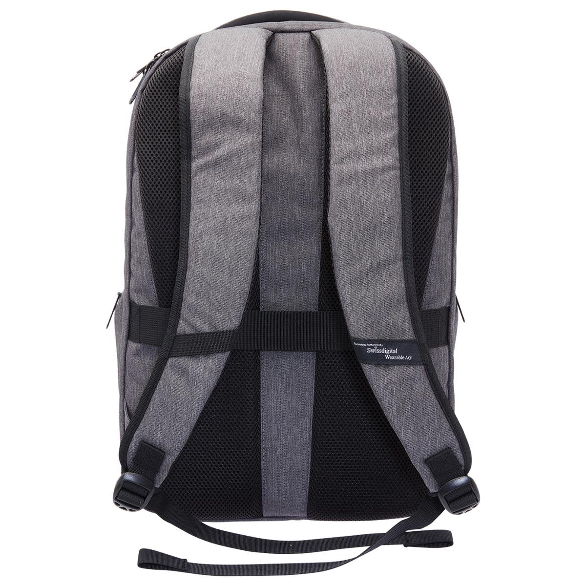 A grey Swissdigital Commander Backpack featuring padded, breathable straps and a sleek design.